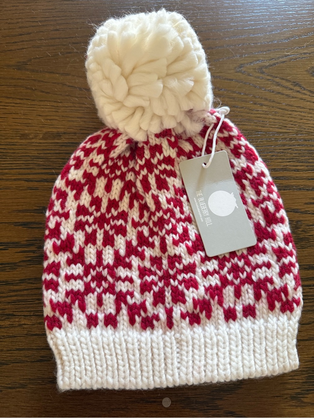 Kids Red & White Pom Knit Beanie The Blueberry Hill